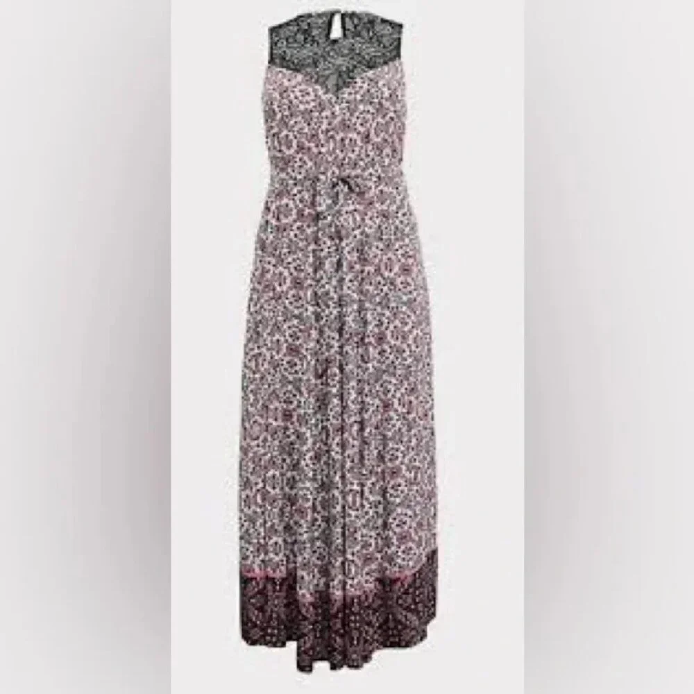 Torrid Pink Floral Lace Yoke Challis Maxi Dress